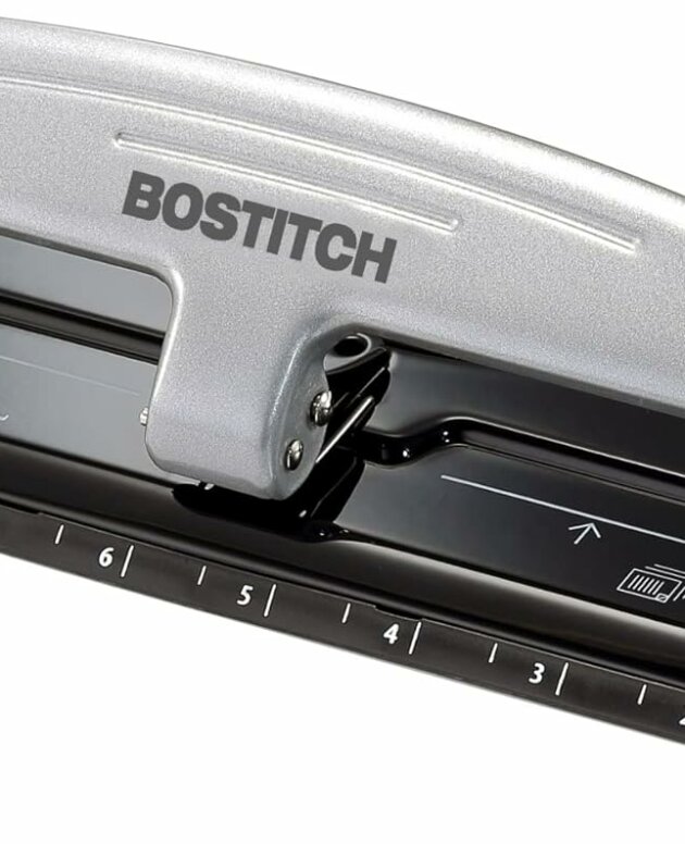 Bostitch Office inPRESS 12 Reduced Effort Three-Hole Punch, Silver/Black