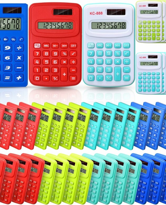 48 Pcs Pocket Calculator Small Basic Standard Calculator Mini Colored 8 Digit Handheld 4 Function Calculator for Students Kids School Teacher Desktop Home Office, 3 Designs